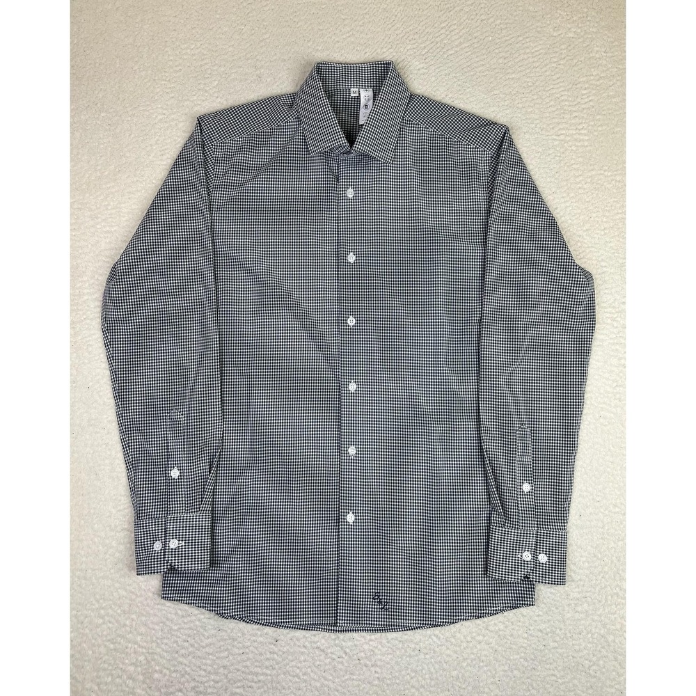 State & Liberty Shirt Mens Medium Gray Gingham Plaid LS Button Up Stretch
